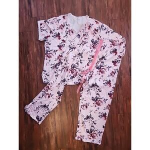 New Shirley And Stone Floral And Polke Dot Trim Pajamas Womens Size3 XL